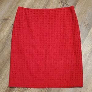 New Talbots Red Eyelet Pencil Skirt
